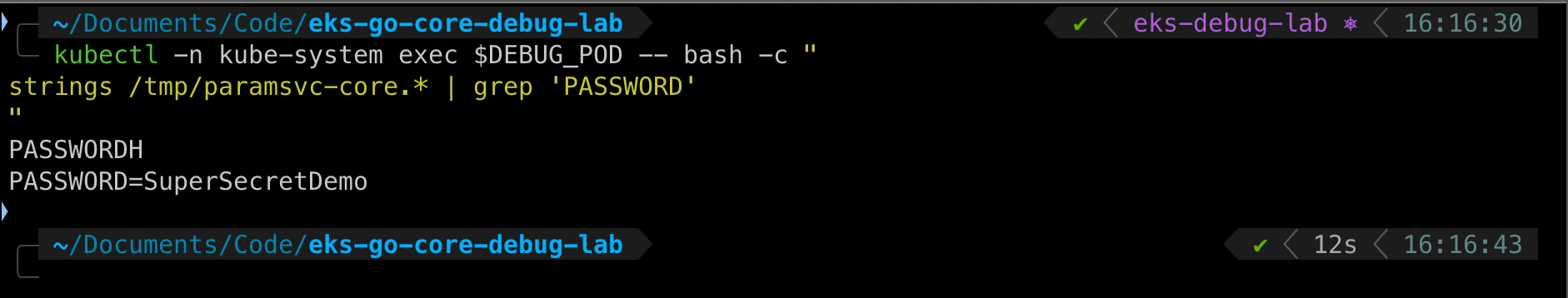 Secret extraction from core dump